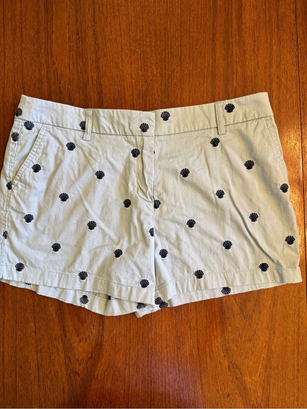 Cambridge Dry Goods Light Blue Shorts with Navy Shell Embroidery